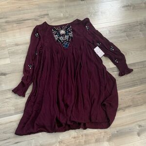 Free People Plum Boho Dress with Embroidery